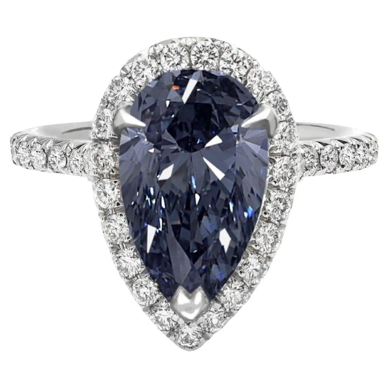 Modern Exceptional GIA Certified 1 Carat Fancy Intense Blue Diamond Ring For Sale