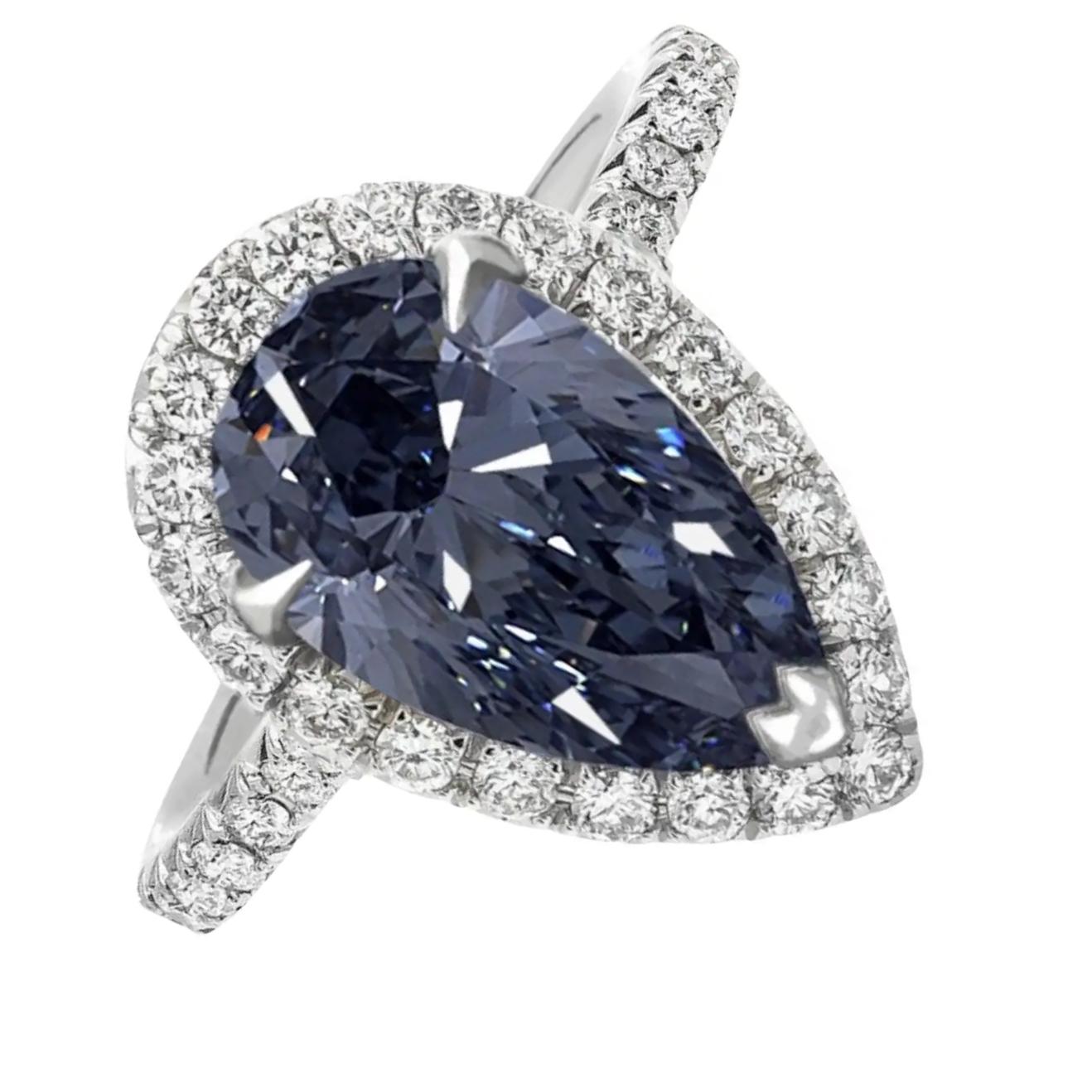Pear Cut Exceptional GIA Certified 1 Carat Fancy Intense Blue Diamond Ring For Sale