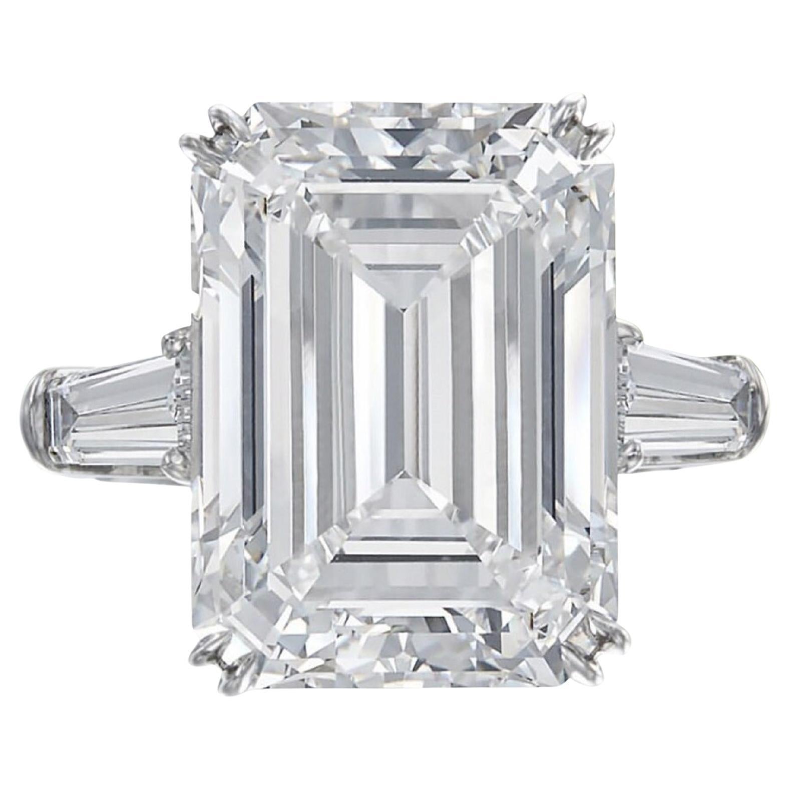FLAWLESS Exceptional GIA Certified 10 Carat Emerald Cut Diamond Solitaire Ring 
