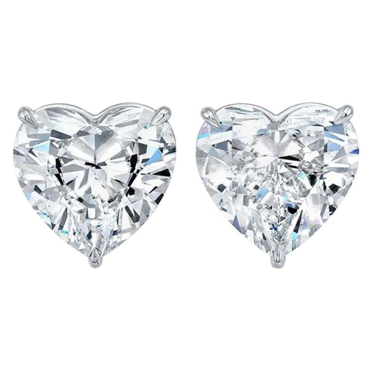 EXCEPTIONAL GIA Certified 10 Carat Heart Platinum Diamond Studs D/F COLOR