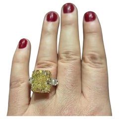 Exceptional GIA Certified 13.40 Carat Fancy Intense Radiant Diamond Ring