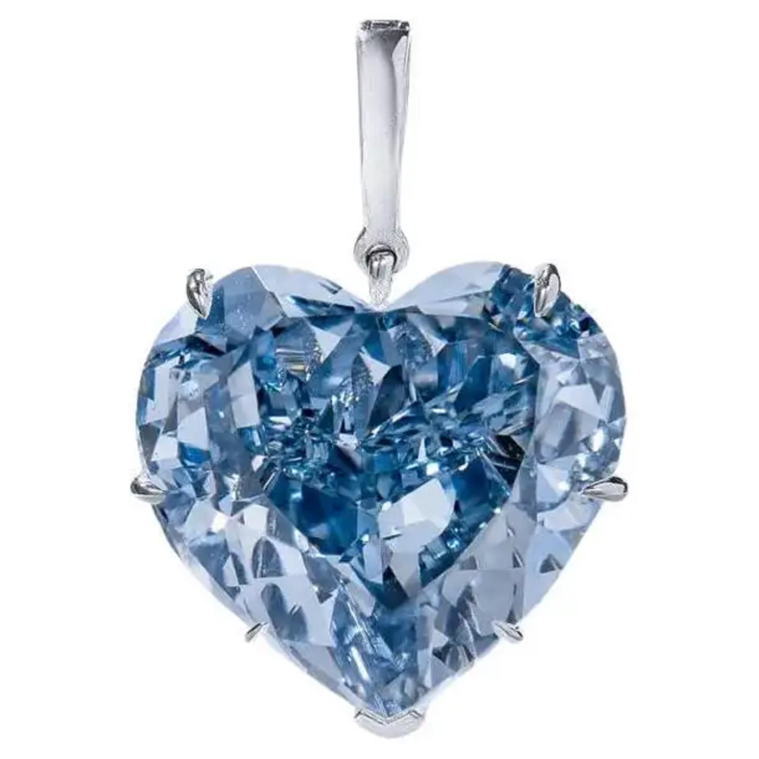 Modern MADE IN ITALY GIA Certified 17 Carat Fancy Light Blue Platinum Platinum Pendant