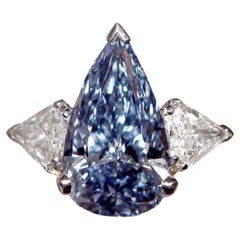 Exceptional GIA Certified 2 Carat Fancy Blue Even Color Pear Cut Diamond Ring