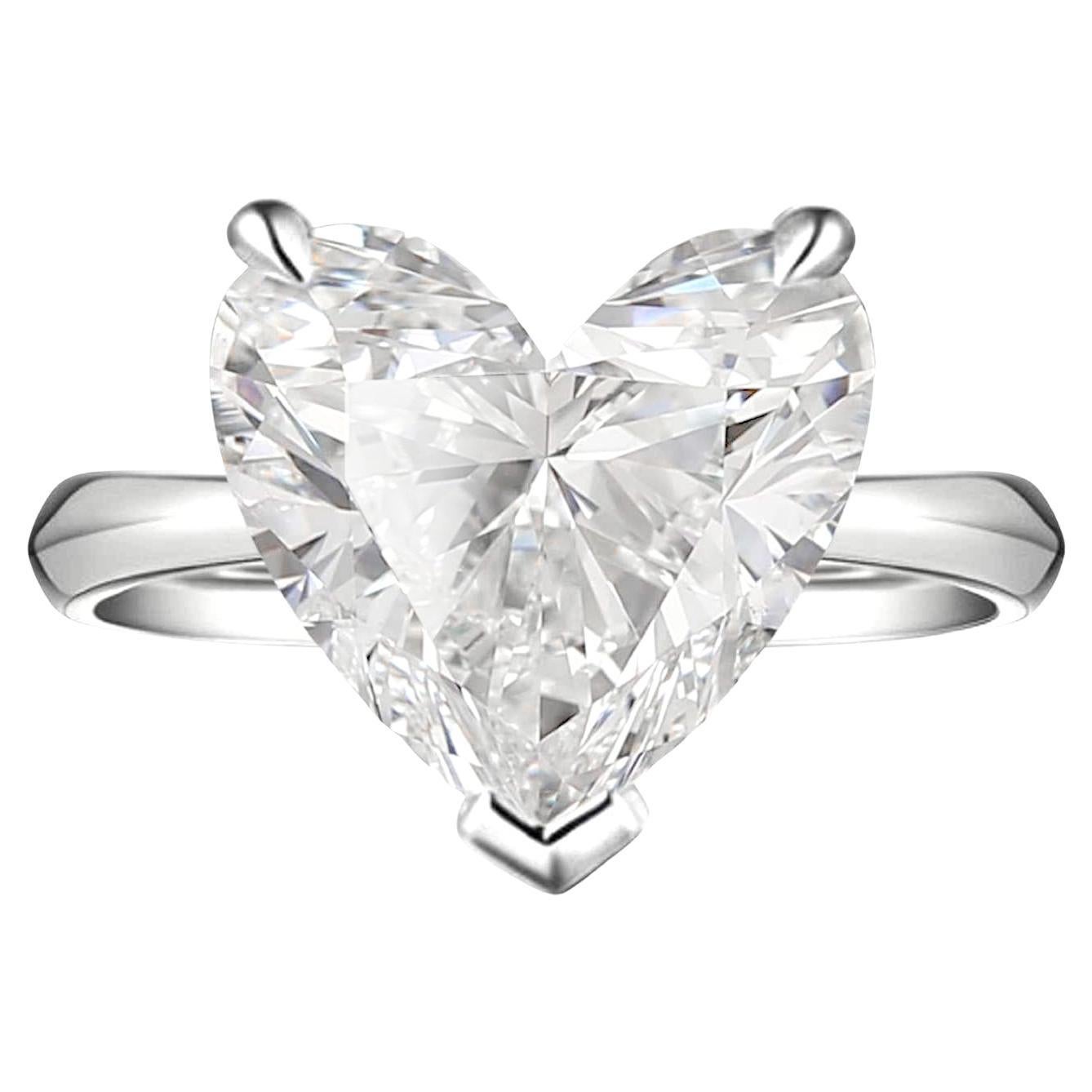 GIA Certified 3.61 Carat Heart Shape Diamond Solitaire Platinum Ring