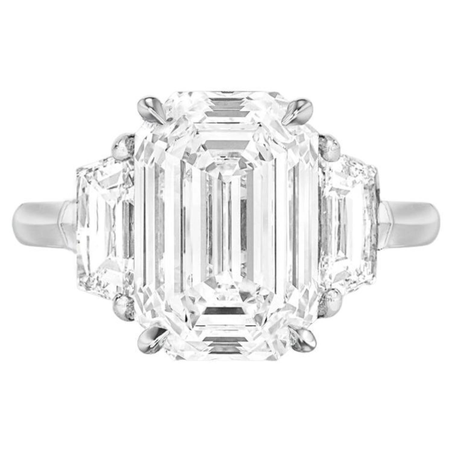 Exceptional GIA Certified 3 Carat Emerald Cut Diamond Ring VVS