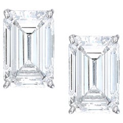 Exceptional GIA Certified 3.40 Carat Emerald Cut Diamond Studs 