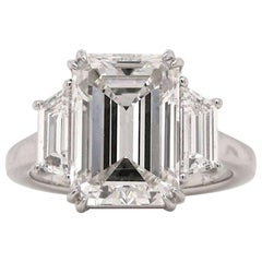 GIA Certified 4.01 Carat Emerald Cut Diamond Ring with Trapezoid Diamonds
