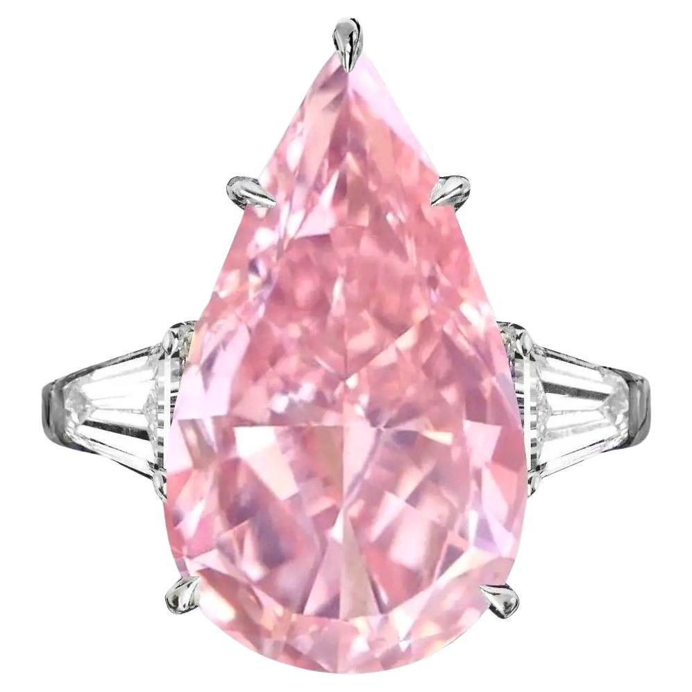 Exceptional GIA Certified 4 Carat Fancy Orangy Pink Pear Cut Diamond Ring