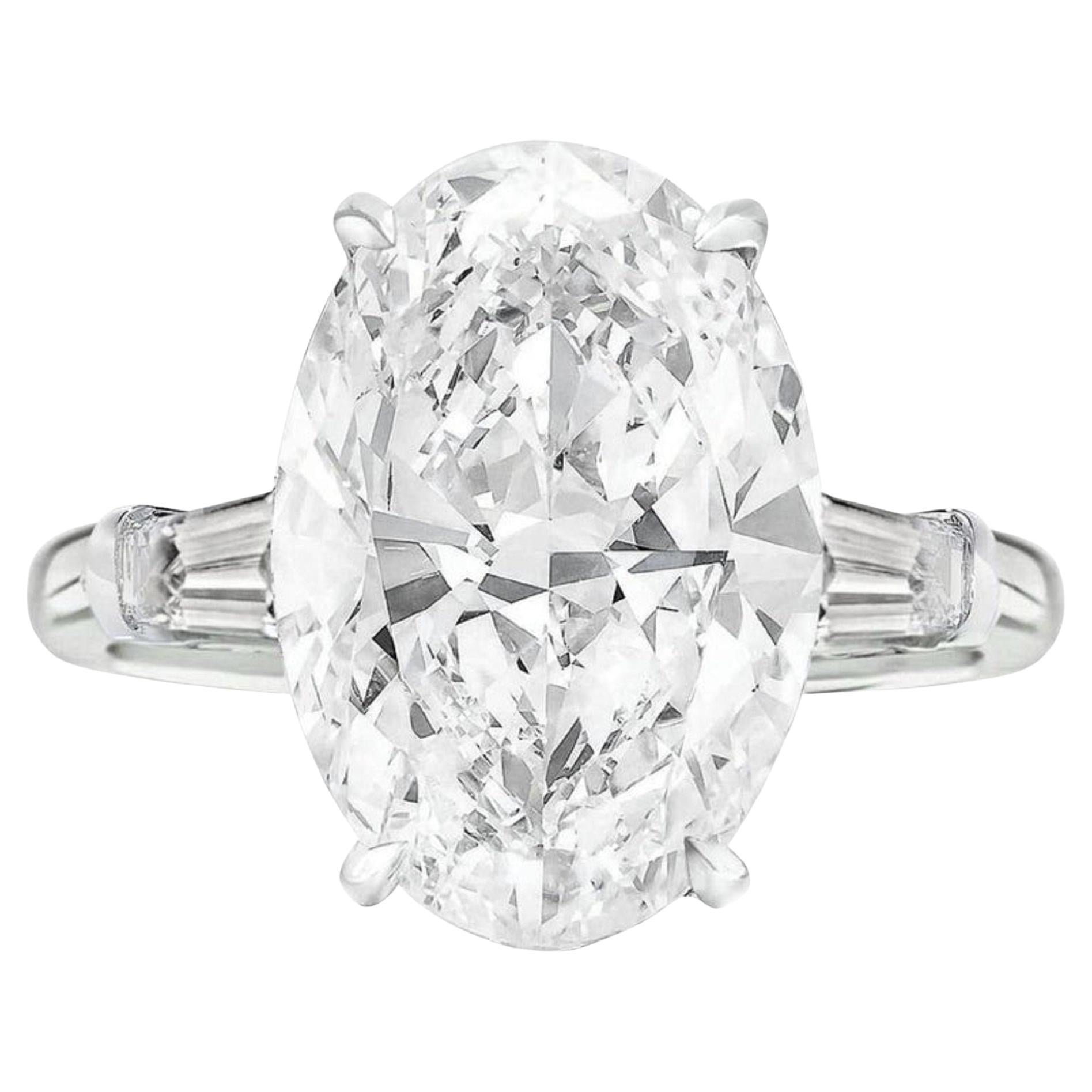 GIA Certified 4.03 Carat Oval Diamond VVS2 Clarity Ring with tapered baguette