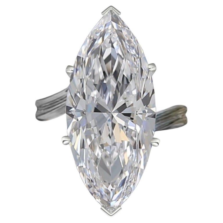 FLAWLESS Exceptional GIA Certified 4.20 Carat Marquise Natural Diamond Ring For Sale