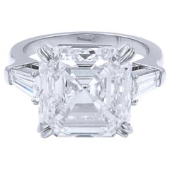 GIA Certified 5 Carat Asscher Cut Diamond Ring Platinum Made in Italy