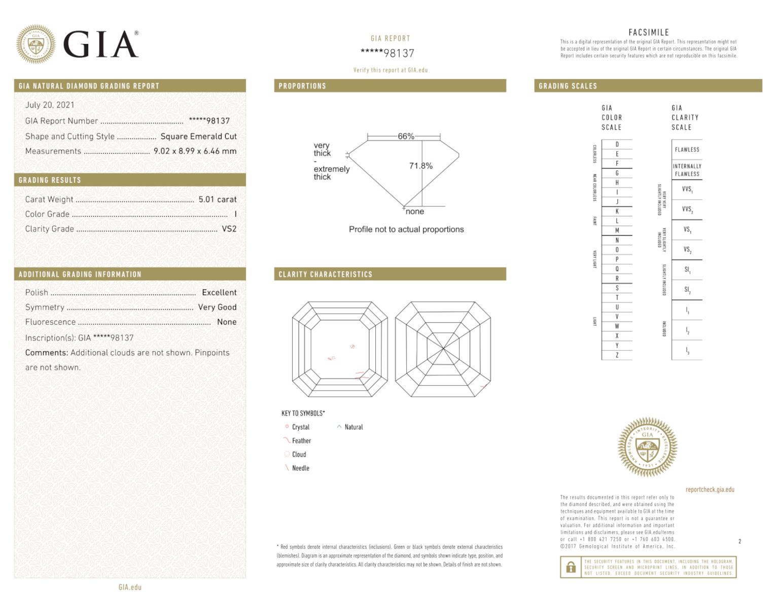 Modern EXCEPTIONAL GIA Certified 5 Carat Asscher Cut Diamond Solitaire Ring
