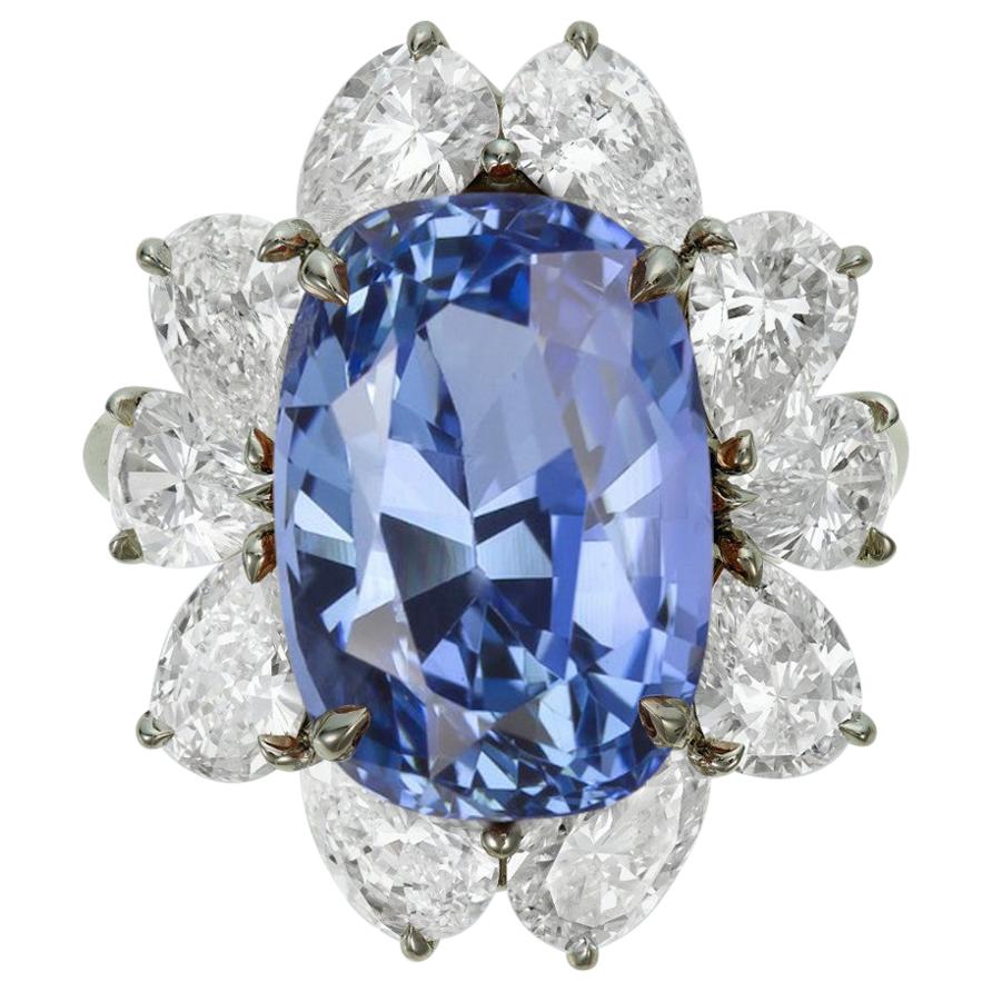 GIA Certified 5 Carat Cornflower Blue Sapphire and Pear Cut Platinum Ring