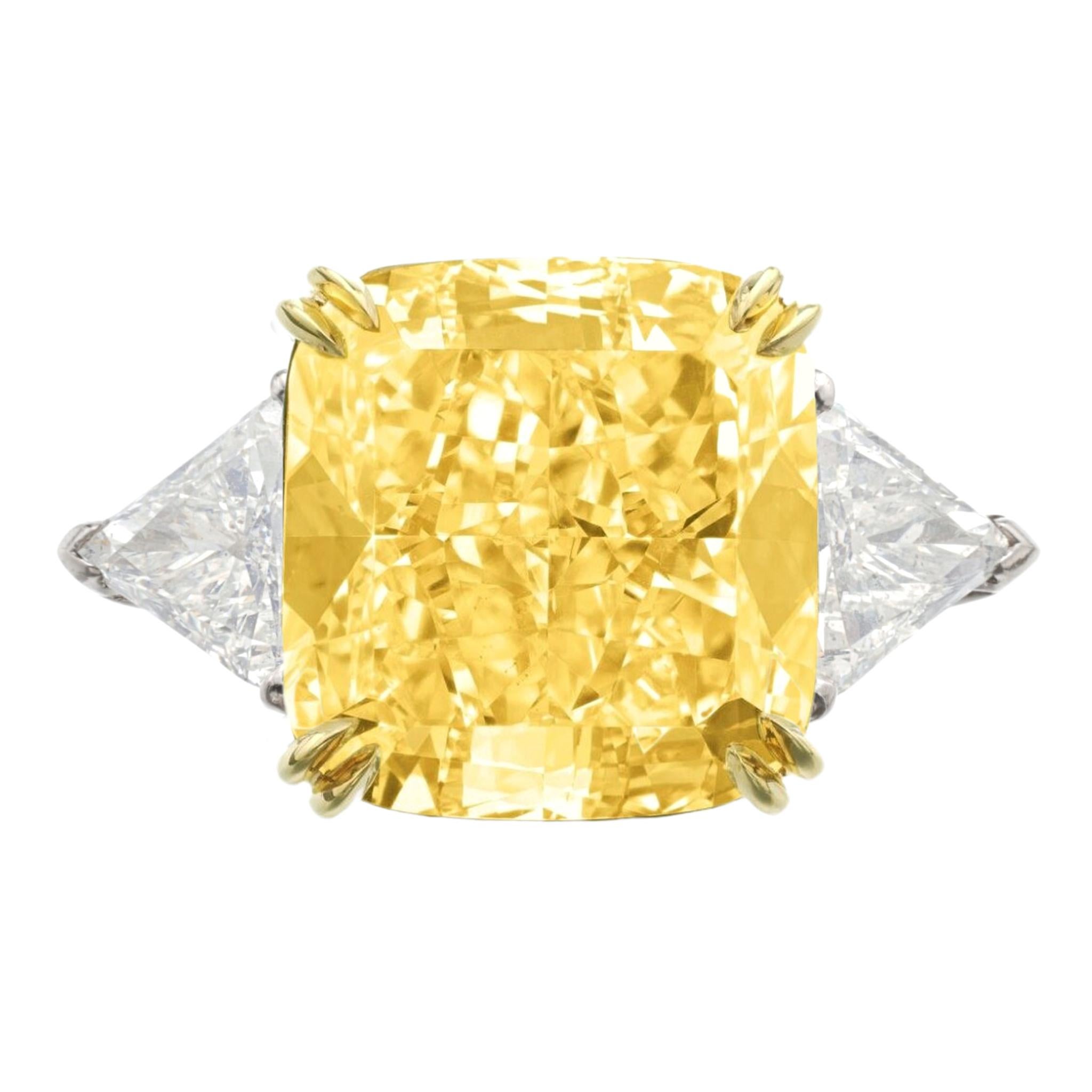 Exceptional GIA Certified 5 Carat VVS1 Fancy Yellow Cushion Cut Diamond