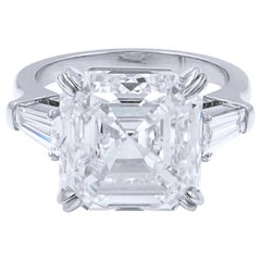 GIA Certified 5.06 Carat Square Emerald Cut Diamond Ring E Color VVS2 Clarity