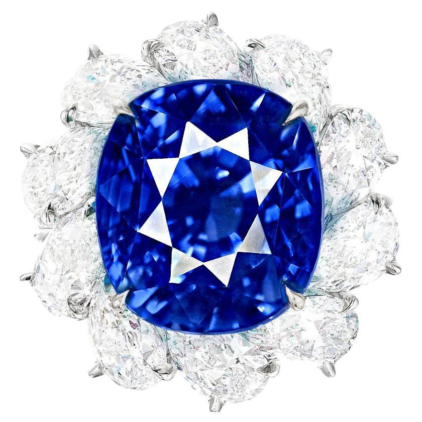 Exceptionnelle bague avec saphir bleu du Cachemire certifié GIA de 5,90 carats et diamants