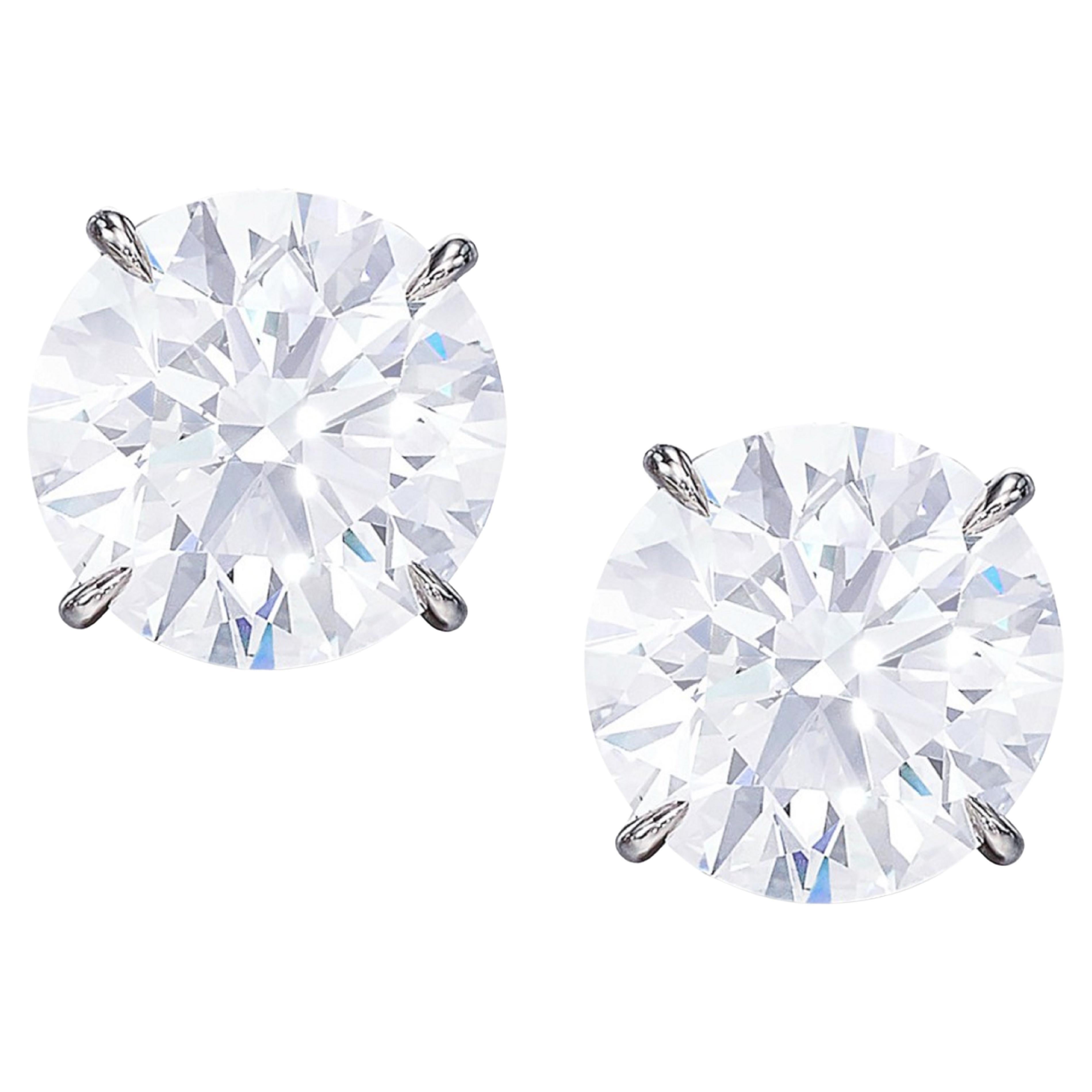 Round Cut Exceptional GIA Certified 6 Carat Round Brilliant Cut Diamond Platinum Studs For Sale