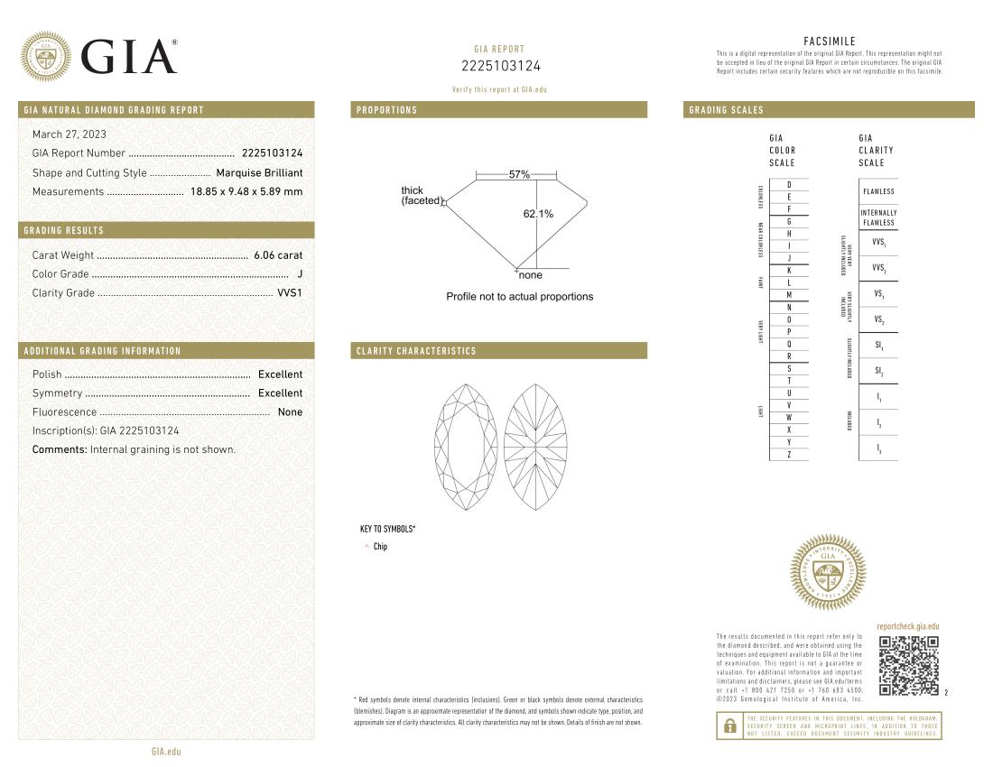 Excepcional anillo de diamantes marquesa de 6,06 quilates certificado por el GIA  Corte marquesa en venta