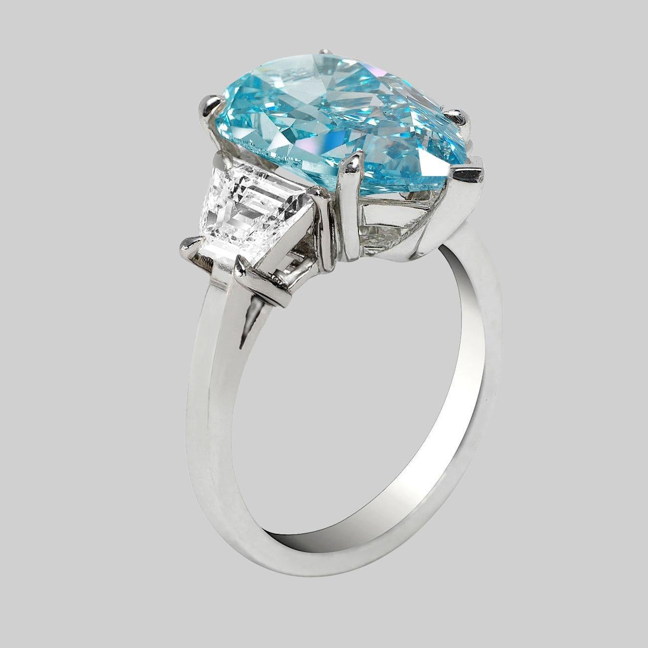 SELTENer GIA-zertifizierter Diamantring mit 3 Karat ausgefallenem grünem und blauem Birnenschliff (Moderne)