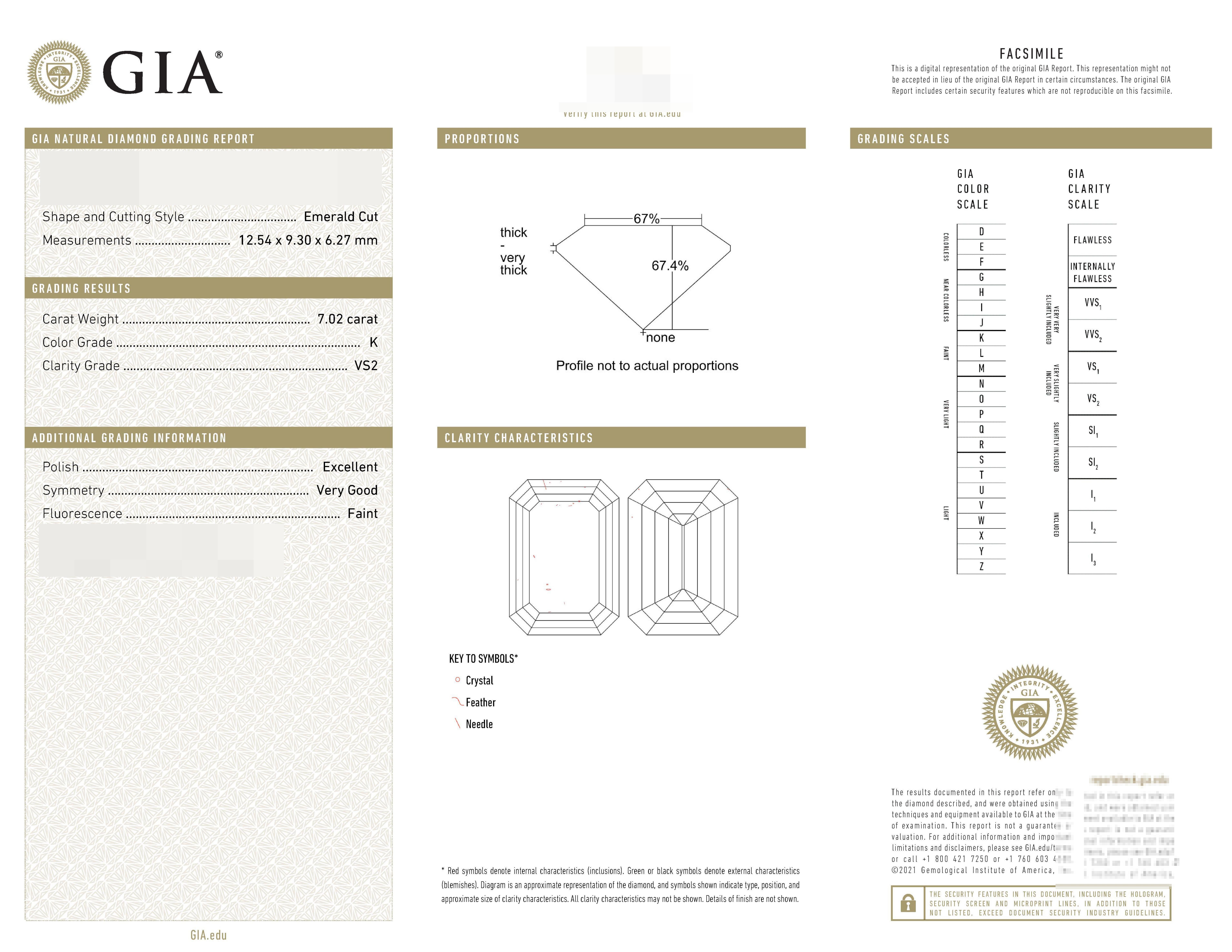 EXCEPTIONAL GIA zertifiziert 7 Karat K Farbe Internally Flawless Clarity Emerald Cut Diamond Ring

Die seitlichen Diamanten haben insgesamt etwa 0,75 Karat