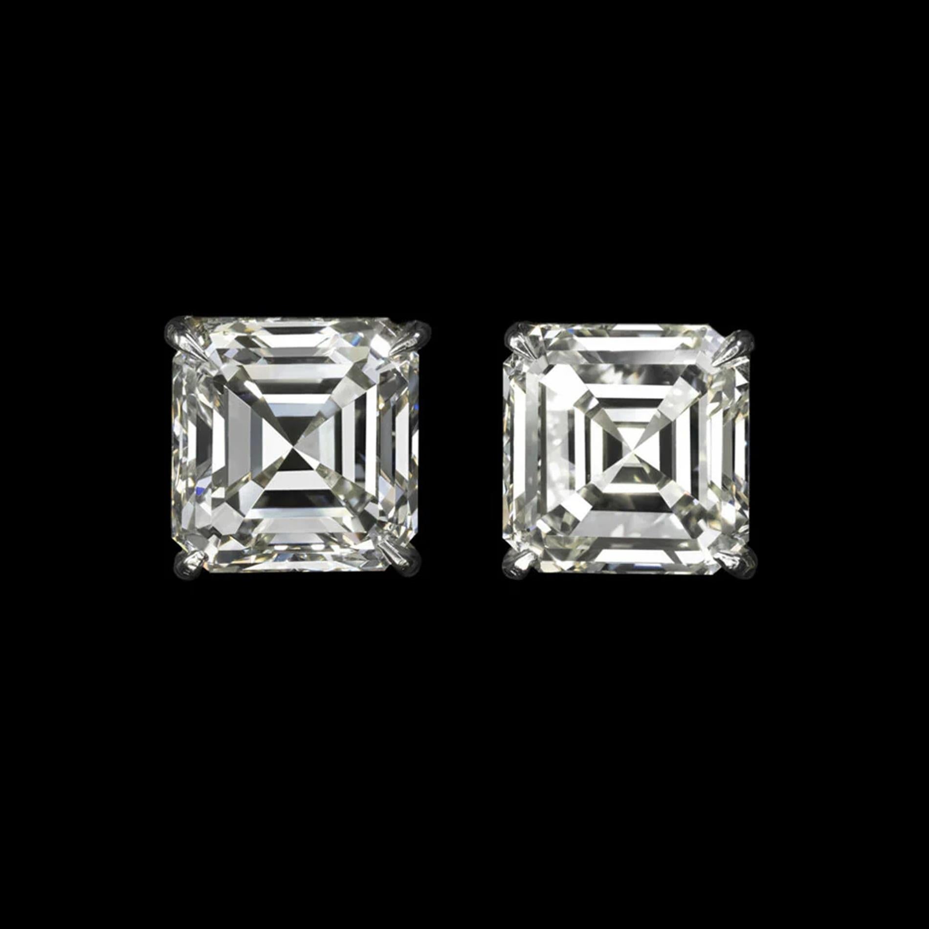 Indulge in the timeless allure of these exquisite Asscher-cut diamond stud earrings, meticulously crafted to captivate with their dazzling elegance. Each earring features a resplendent Asscher-cut diamond, set in lustrous 14K white gold settings,