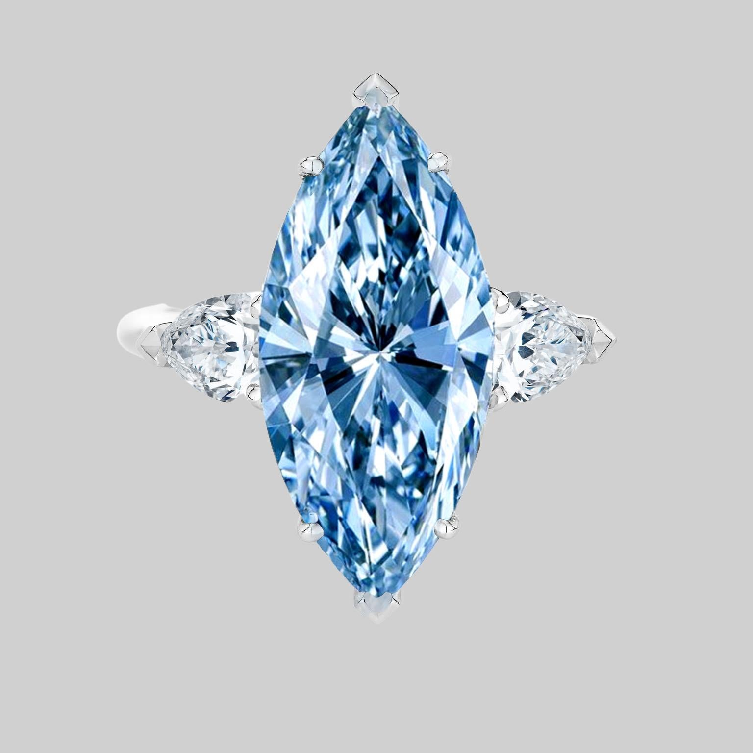 EXCEPTIONAL GIA Certified Fancy Vivid Blue Marquise Diamond Solitaire Ring