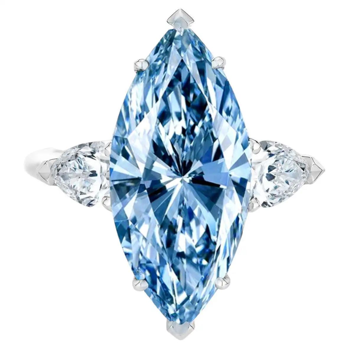 Außergewöhnlicher GIA zertifizierter Fancy Vivid Blue Marquise Diamant Solitär Ring (Marquiseschliff)
