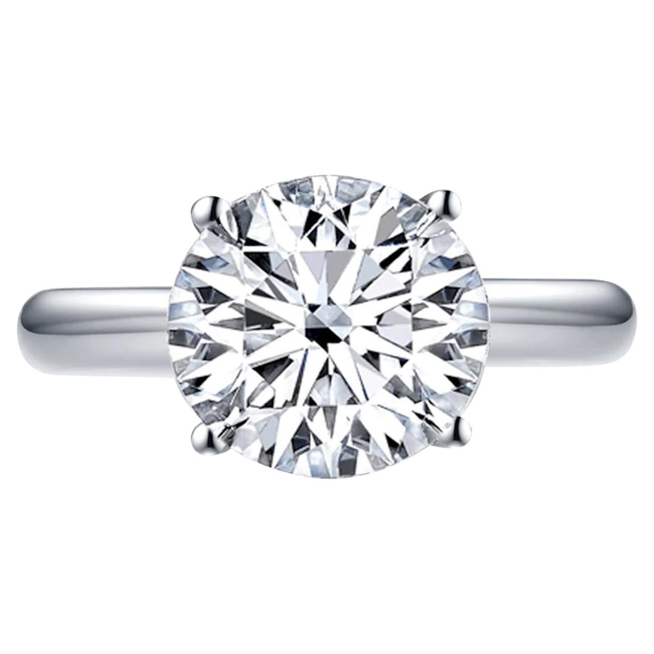 GIA Certified 3.20 Carat Round Brilliant Cut Diamond Ring 