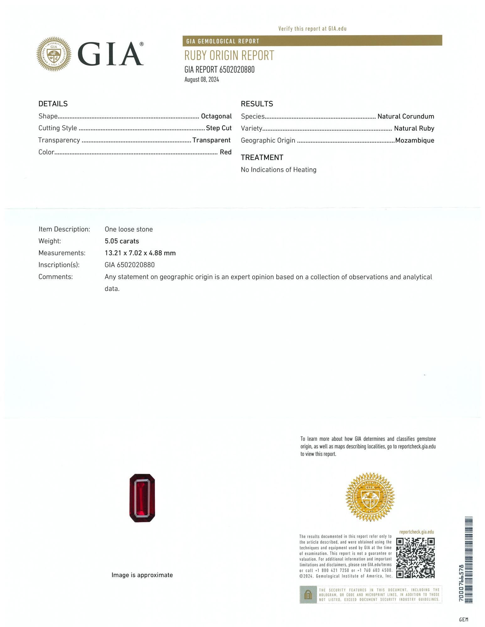 Modern EXCEPTIONAL GIA GRS Certified Peagon's Blood 5 Carat Unheated Ruby Ring For Sale