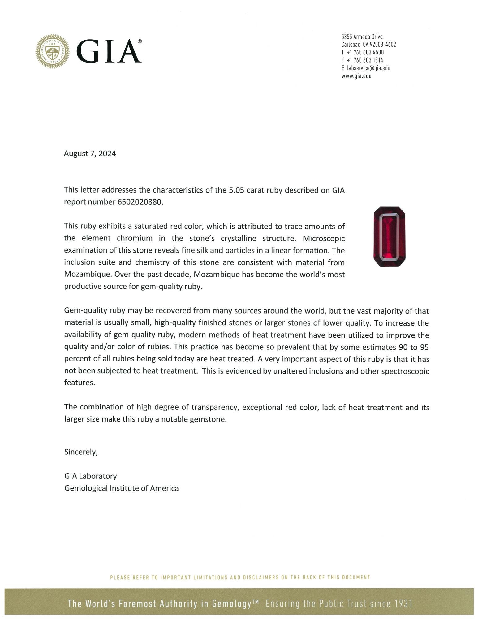 EXCEPTIONAL GIA GRS Certified Peagon's Blood 5 Carat Unheated Ruby Ring In New Condition For Sale In Chicago, IL