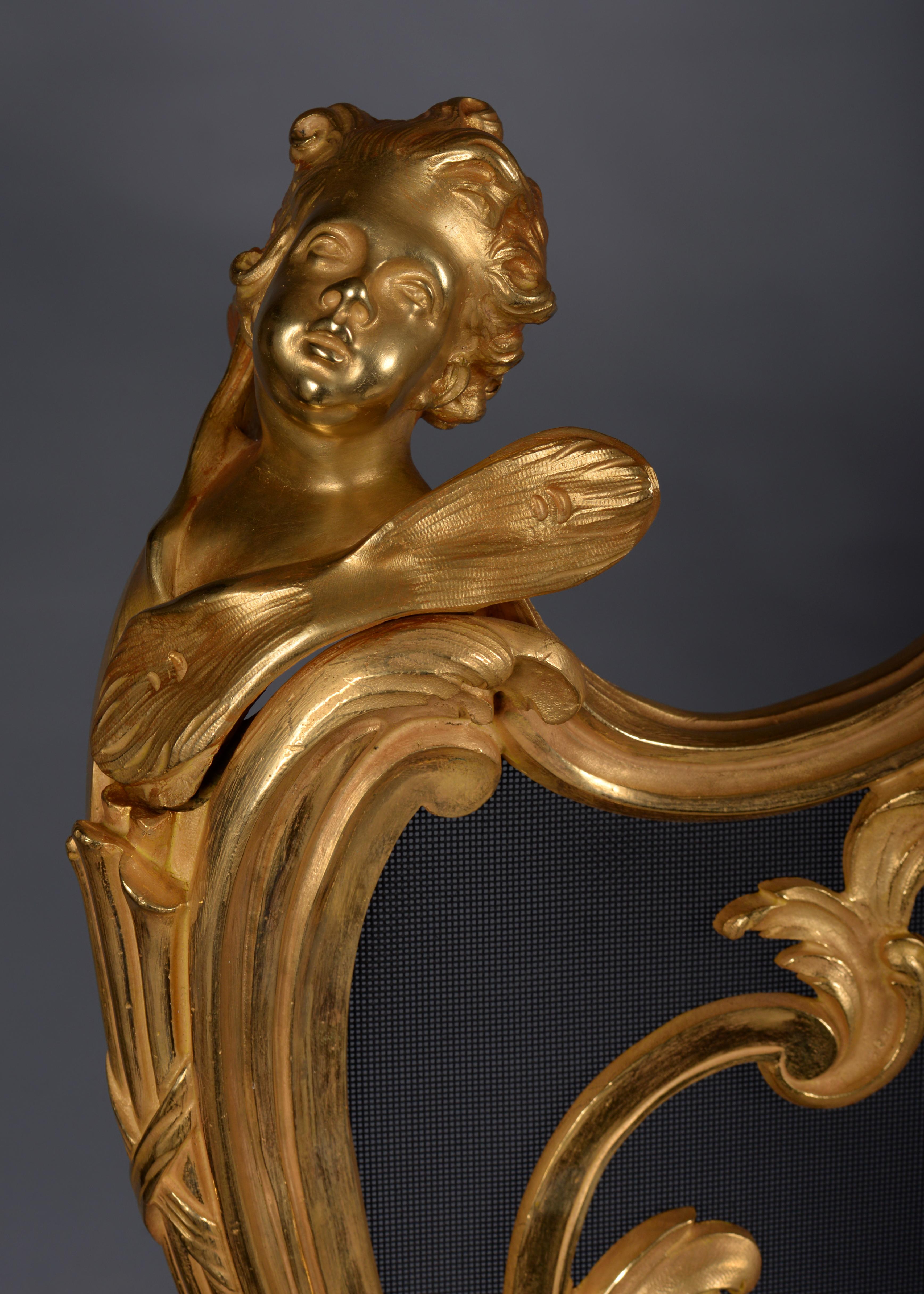 French Exceptional Gilded Bronze Firescreen, Period 1880 For Sale