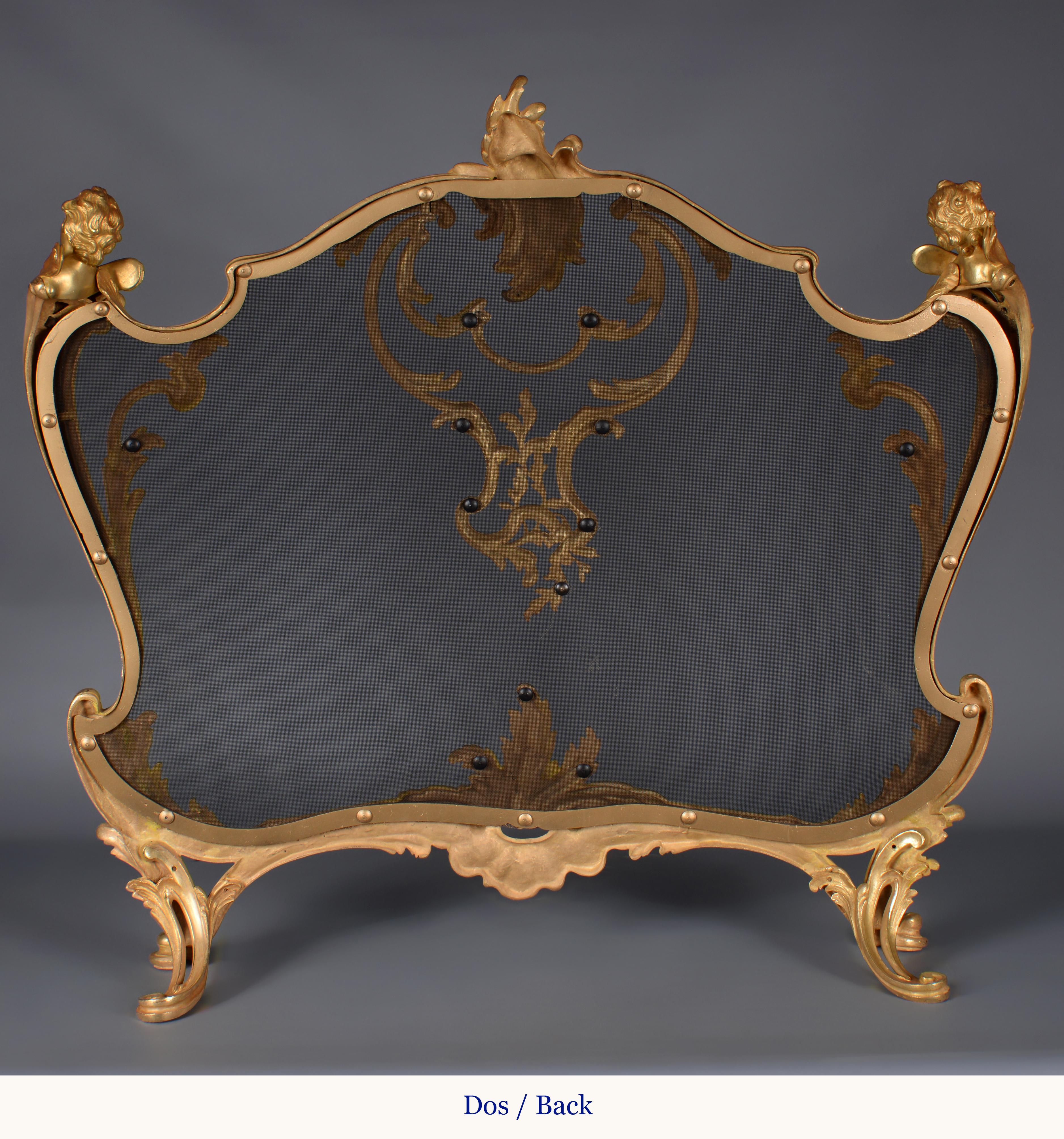 Exceptional Gilded Bronze Firescreen, Period 1880 For Sale 2