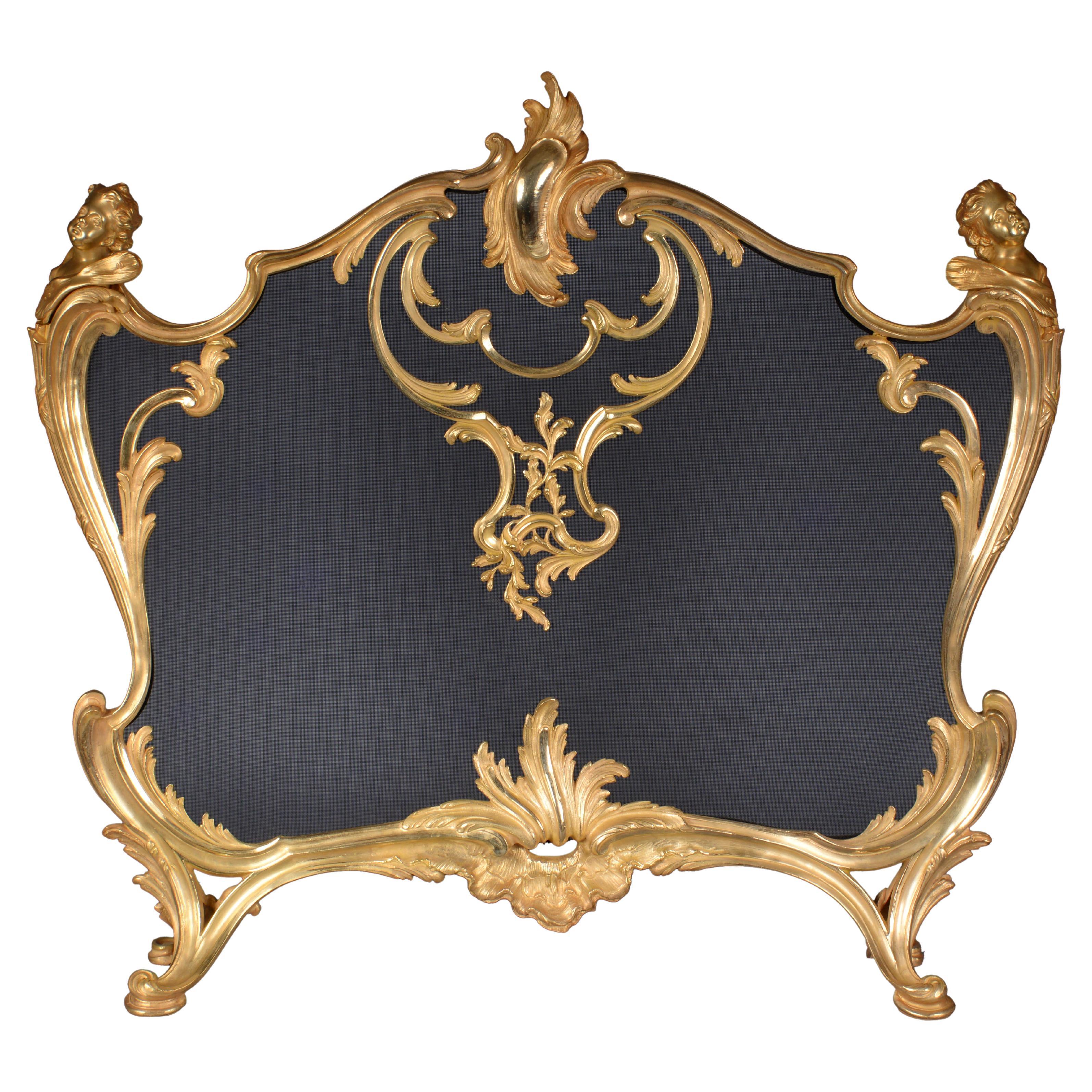 Exceptional Gilded Bronze Firescreen, Period 1880 For Sale