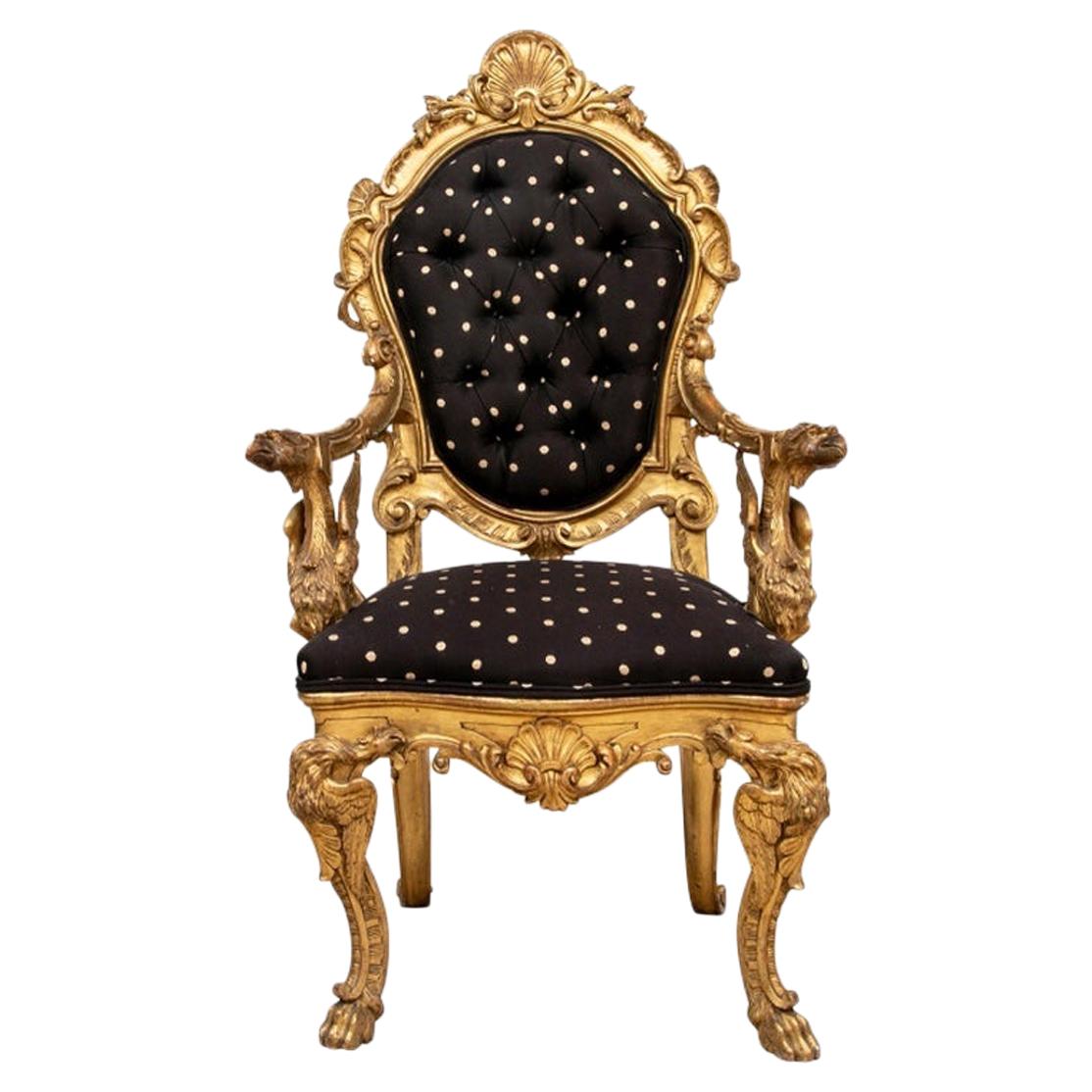 Exceptional Gilded Ornate Salon Armchair For Sale