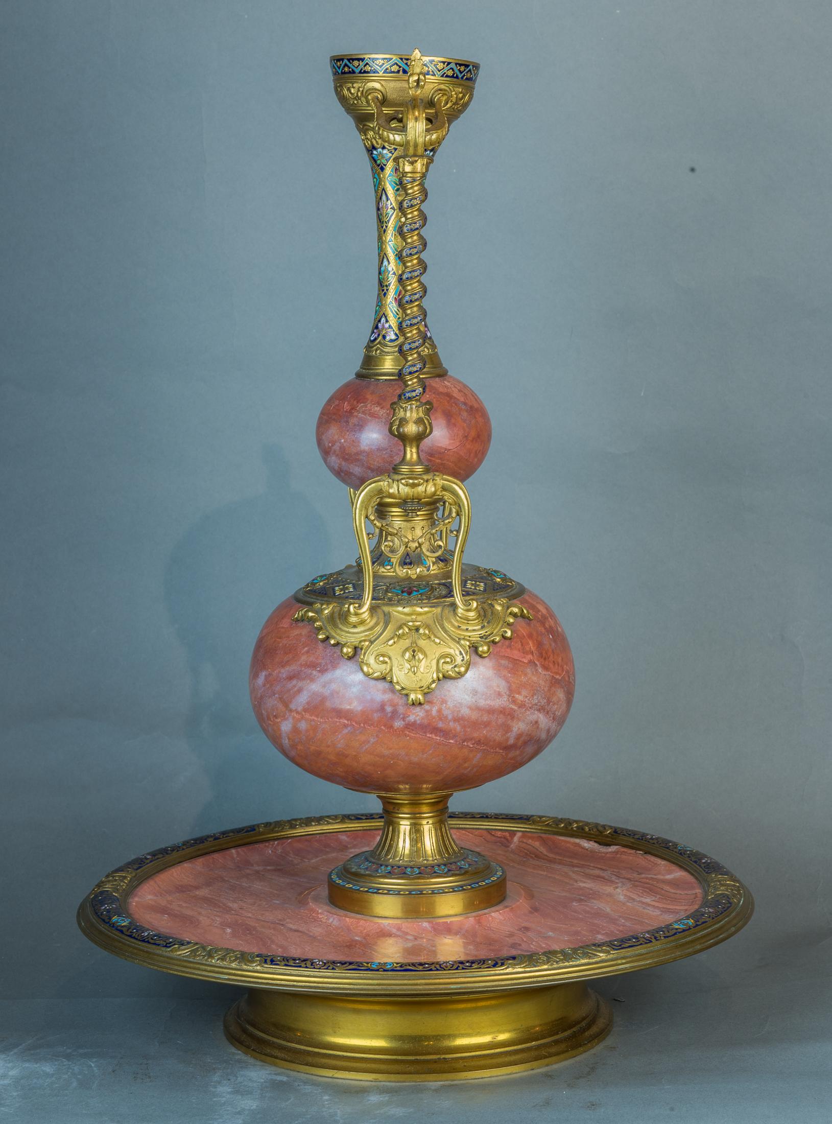 Exceptional Gilt-Bronze and Champlevé Enamel Egyptian Onyx Garniture For Sale 6