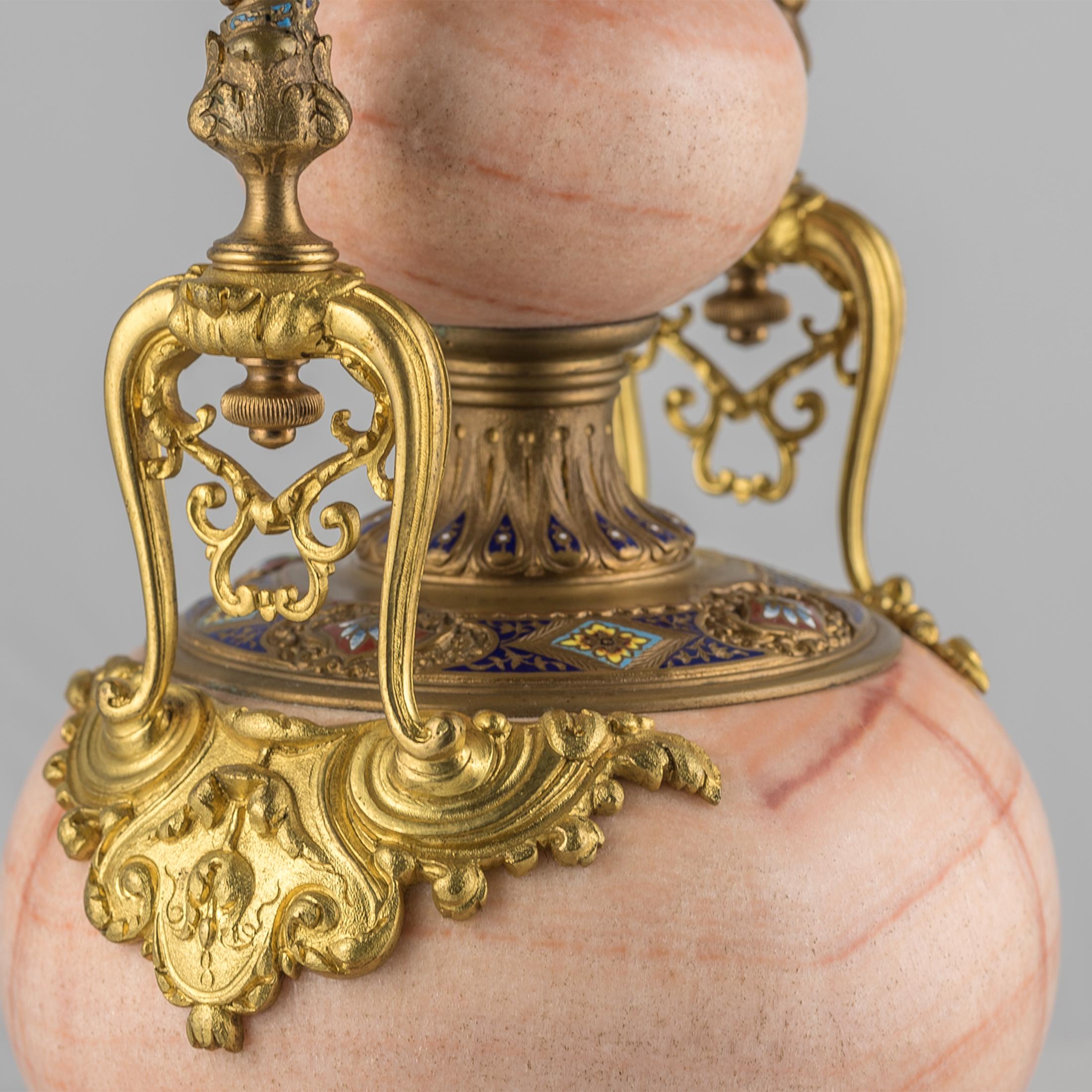 Exceptional Gilt-Bronze and Champlevé Enamel Egyptian Onyx Garniture For Sale 10