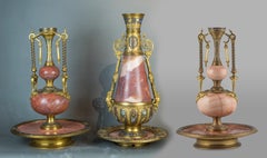 Exceptional Gilt-Bronze and Champlevé Enamel Egyptian Onyx Garniture