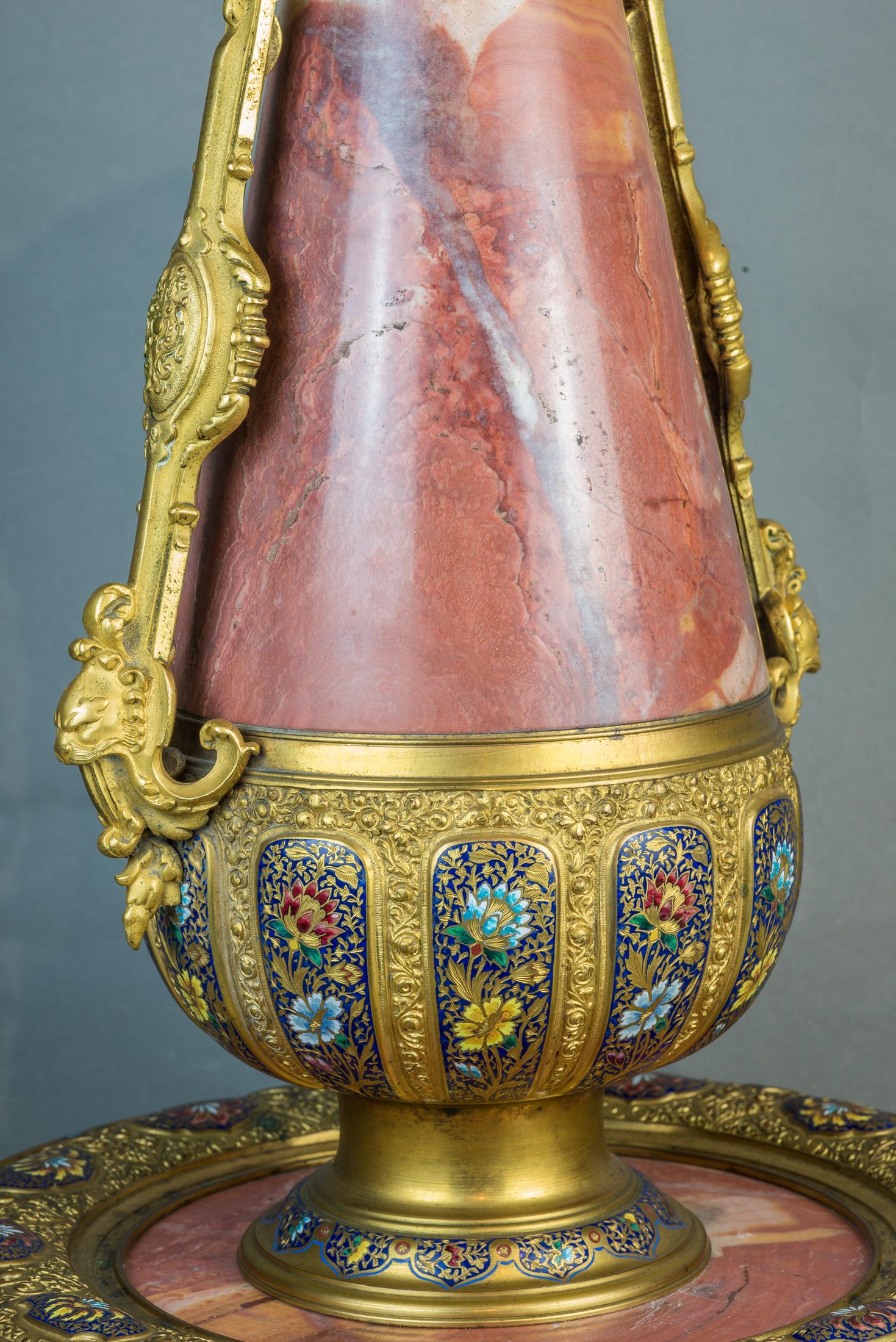Exceptional Gilt-Bronze and Champlevé Enamel Egyptian Onyx Garniture For Sale 2