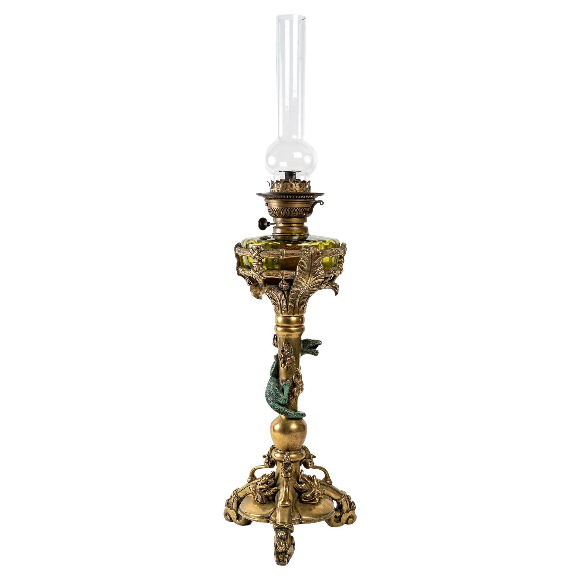 Exceptional Gilt Bronze Oil Lamp, 1900