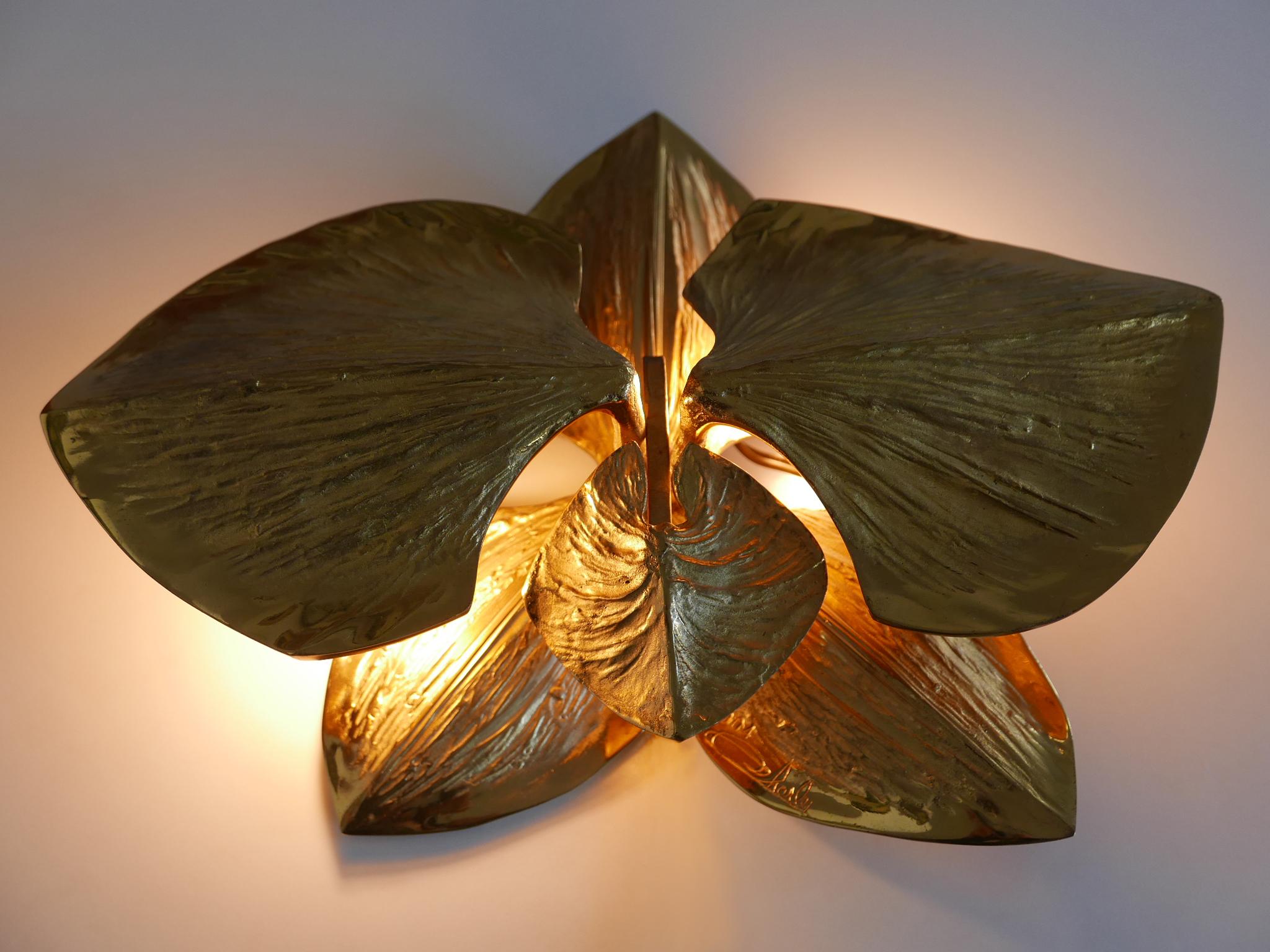 Exceptional Gilt Bronze Sconce Orchid by Chrystiane Charles for Charles Paris For Sale 11