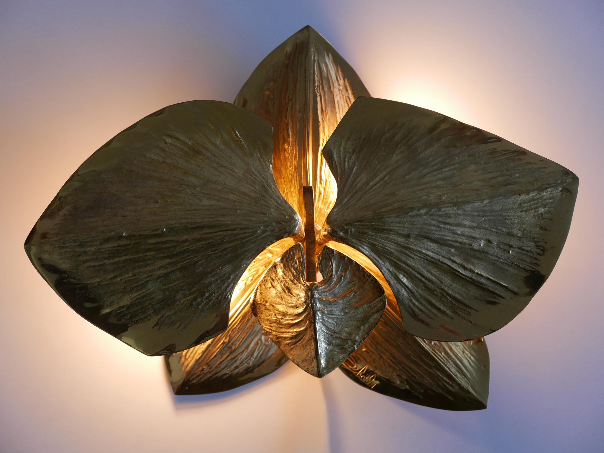 Late 20th Century Exceptional Gilt Bronze Sconce Orchid by Chrystiane Charles for Charles Paris For Sale