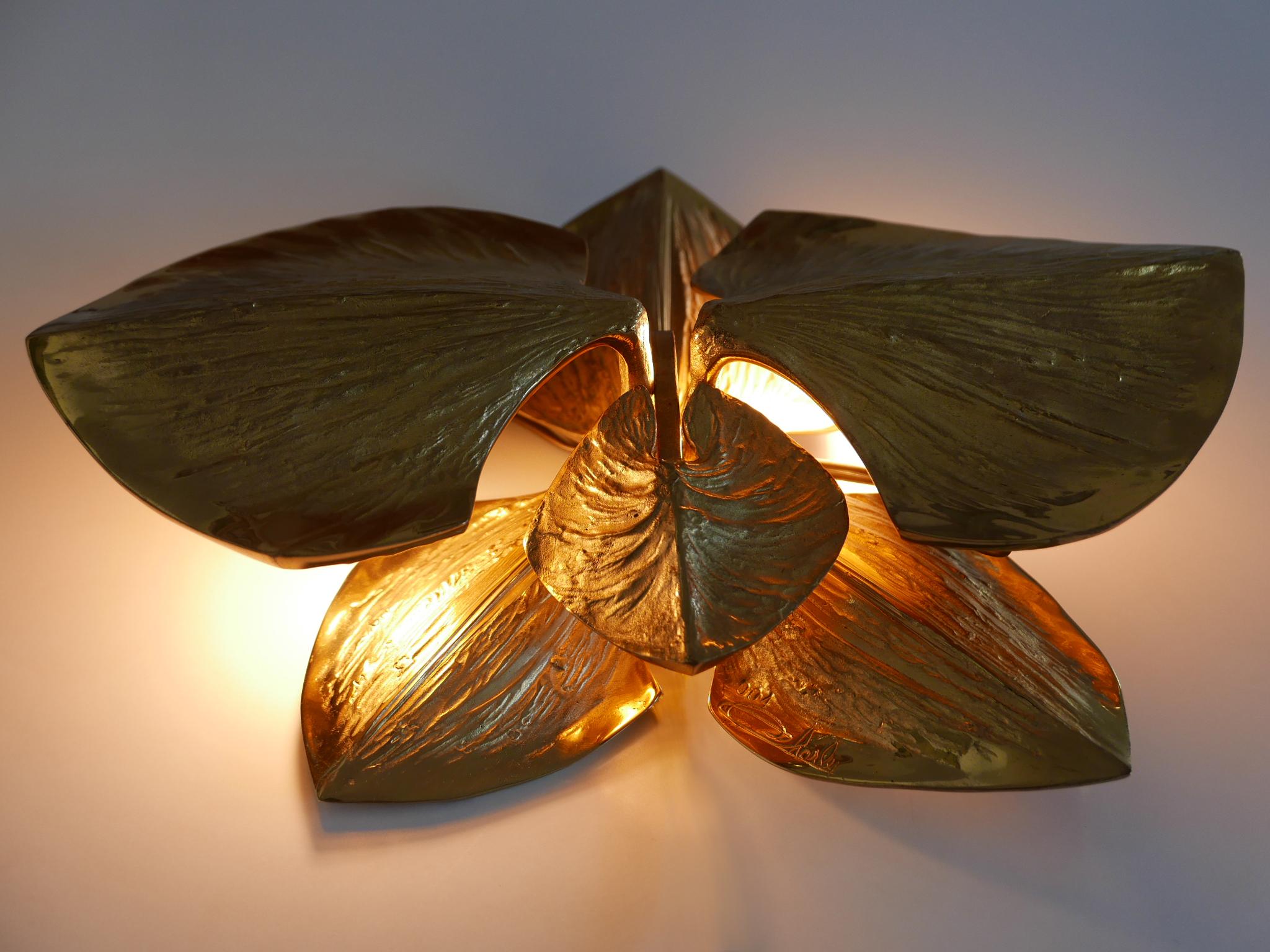 Exceptional Gilt Bronze Sconce Orchid by Chrystiane Charles for Charles Paris For Sale 2