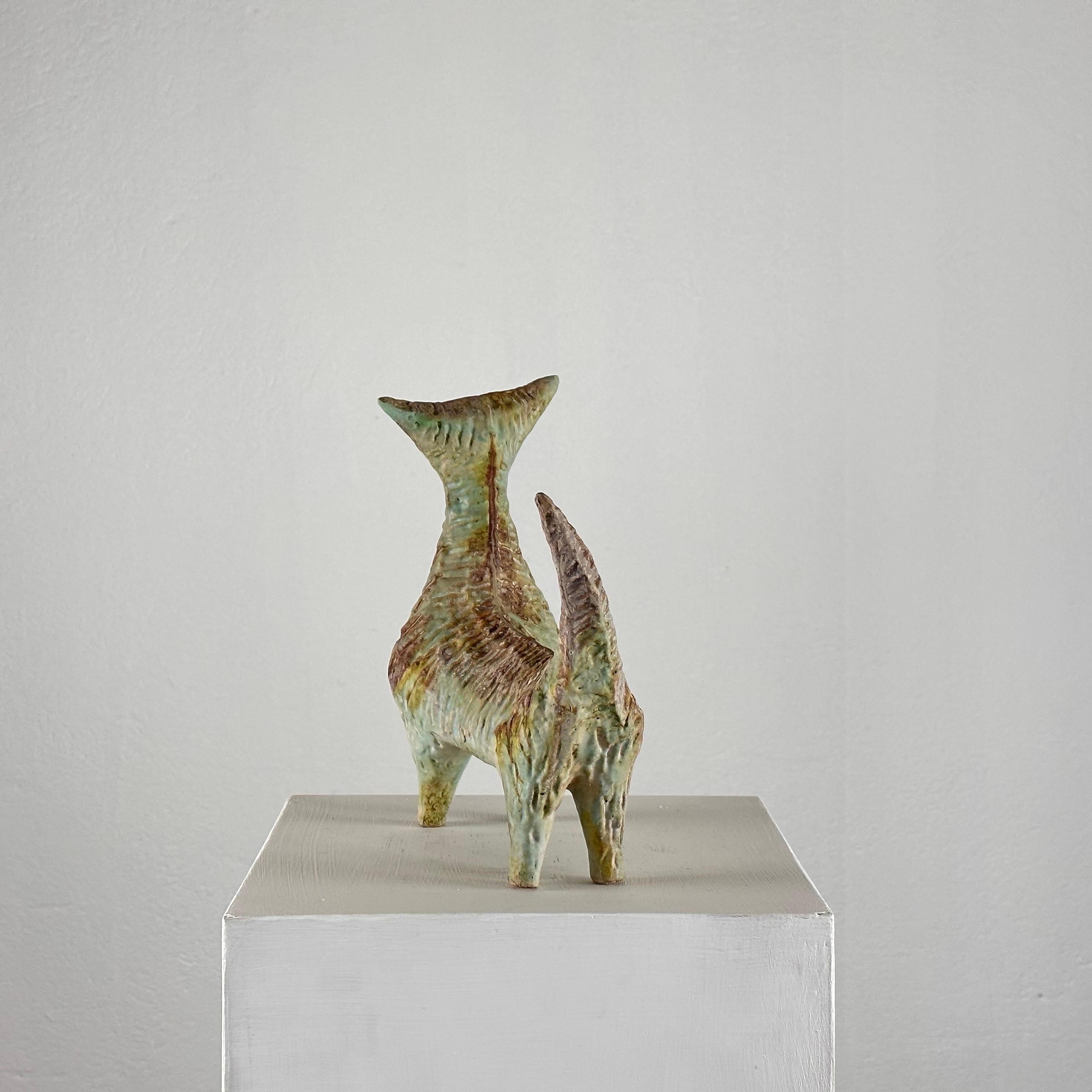 Hand-Crafted Exceptional Giovan Battista Mitri Ceramic Cat, Incredible Patina, 1950s For Sale