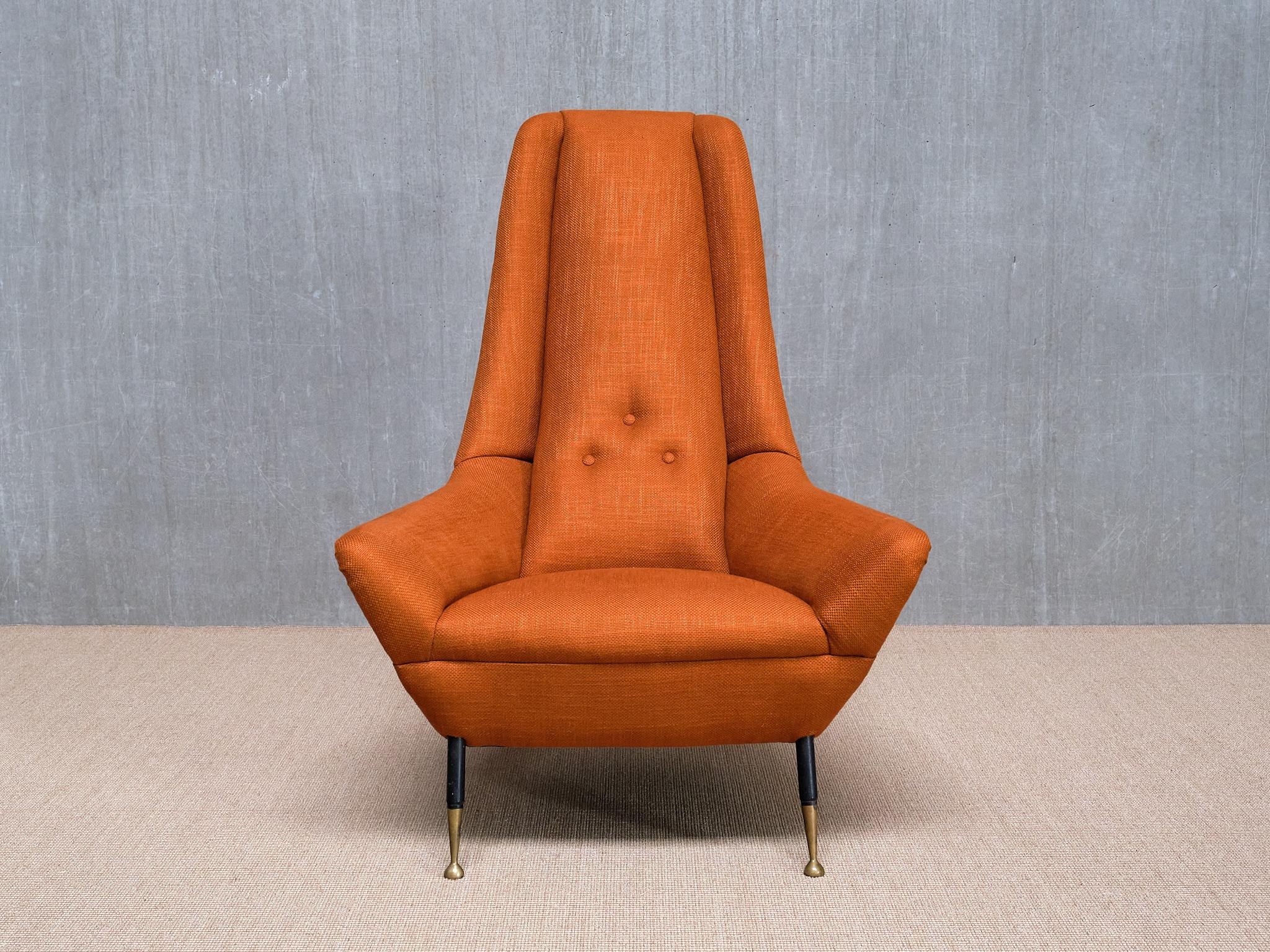 Mid-Century Modern Exceptionnel fauteuil à haut dossier Giuseppe Amedeo Gori, Lenzi, Italie, années 1950 en vente