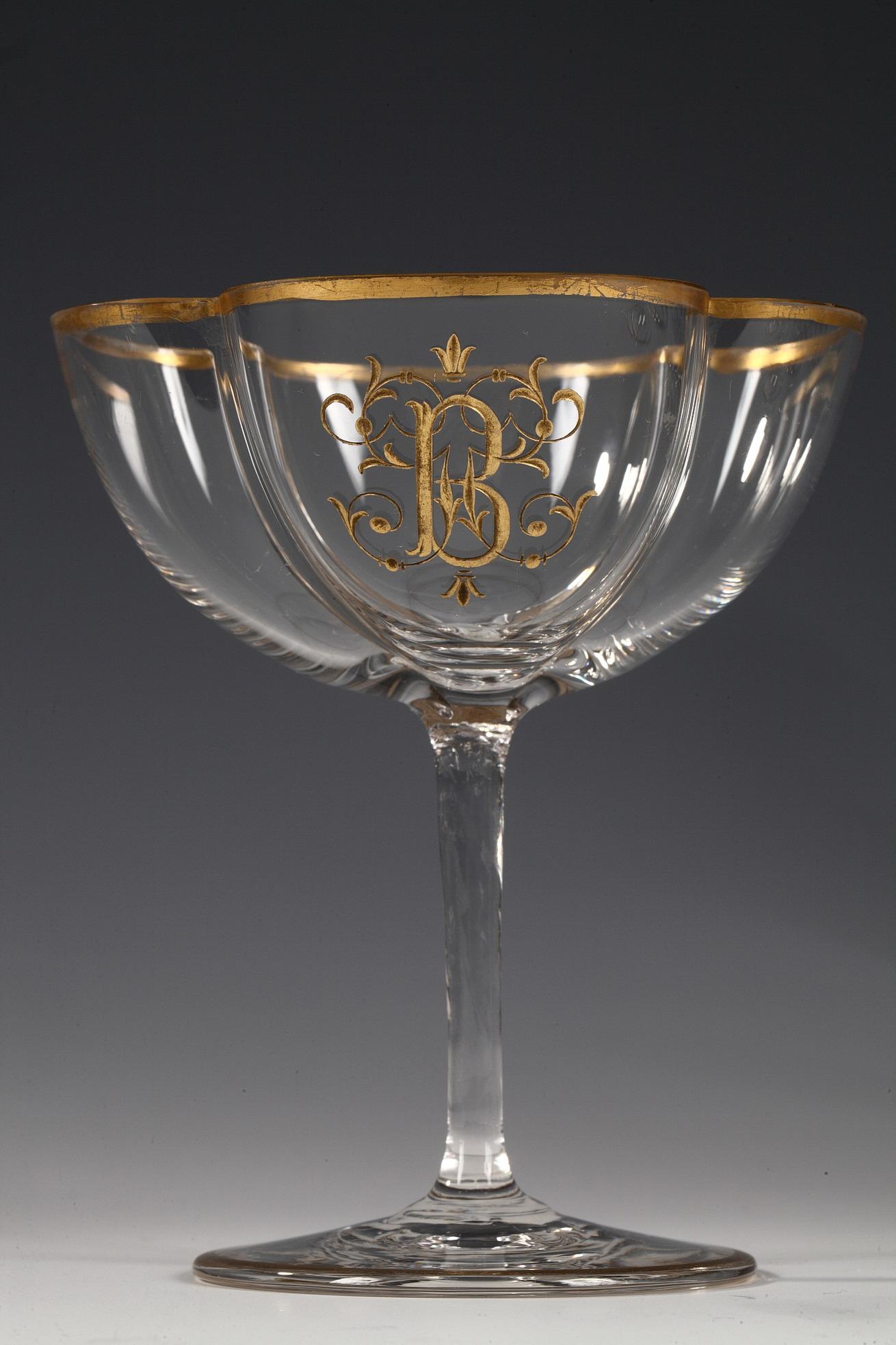 Gold Exceptional Glasses Set Attributed to Baccarat