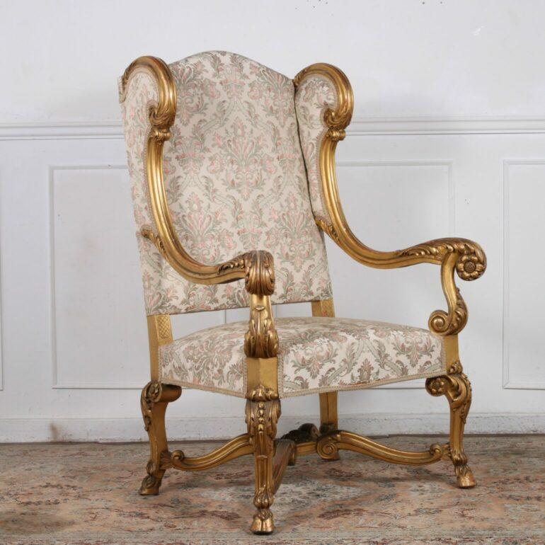 European Exceptional Gold Gilded Louis XV Stylized Guilded Armchairs For Sale
