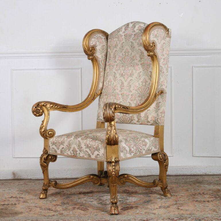 Exceptional Gold Gilded Louis XV Stylized Guilded Armchairs In Good Condition For Sale In Vancouver, British Columbia