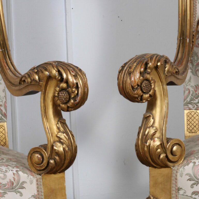 19th Century Exceptional Gold Gilded Louis XV Stylized Guilded Armchairs For Sale
