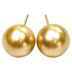 Exceptional Golden South Sea Pearl Earrings 9–10mm Perfect Round Pearls PSL