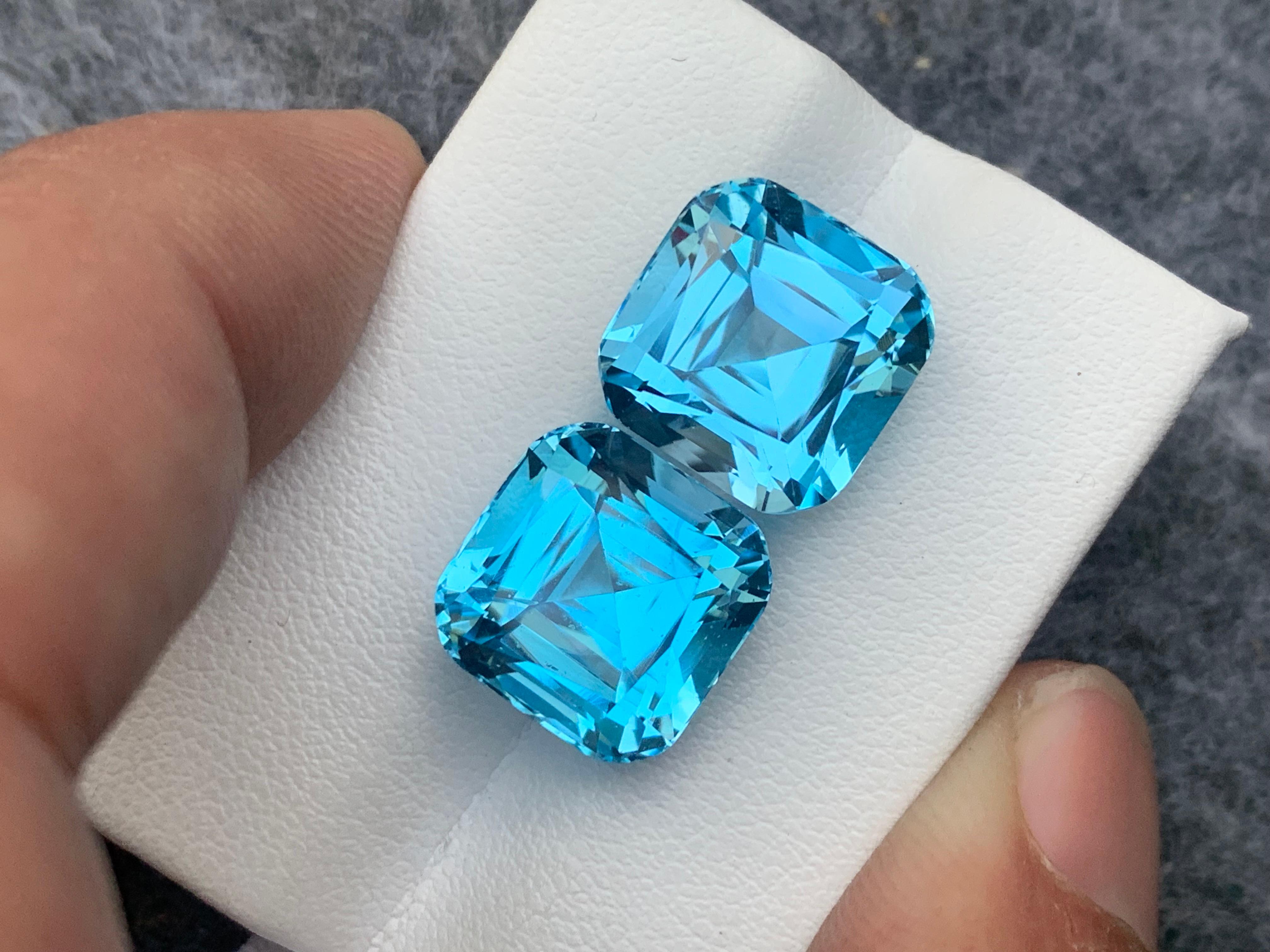 Cushion Cut Exceptional Gorgeous Loose Sky Blue Topaz Pairs 25.40 Carat For Earrings Jewelry For Sale